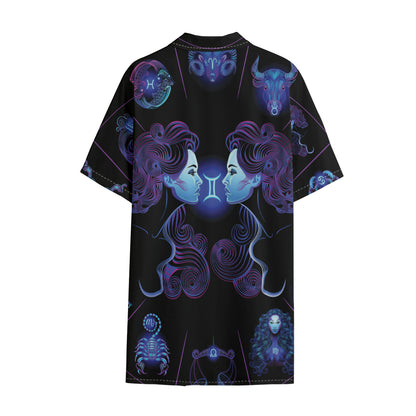 Gemini And Astrological Signs Print Cotton Hawaiian Shirt