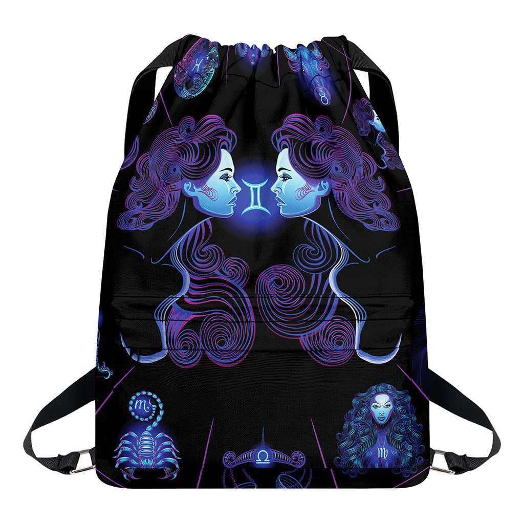 Gemini And Astrological Signs Print Drawstring Backpack