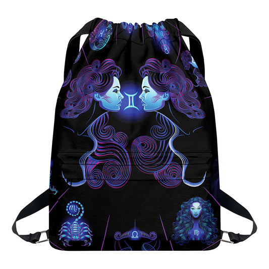 Gemini And Astrological Signs Print Drawstring Backpack