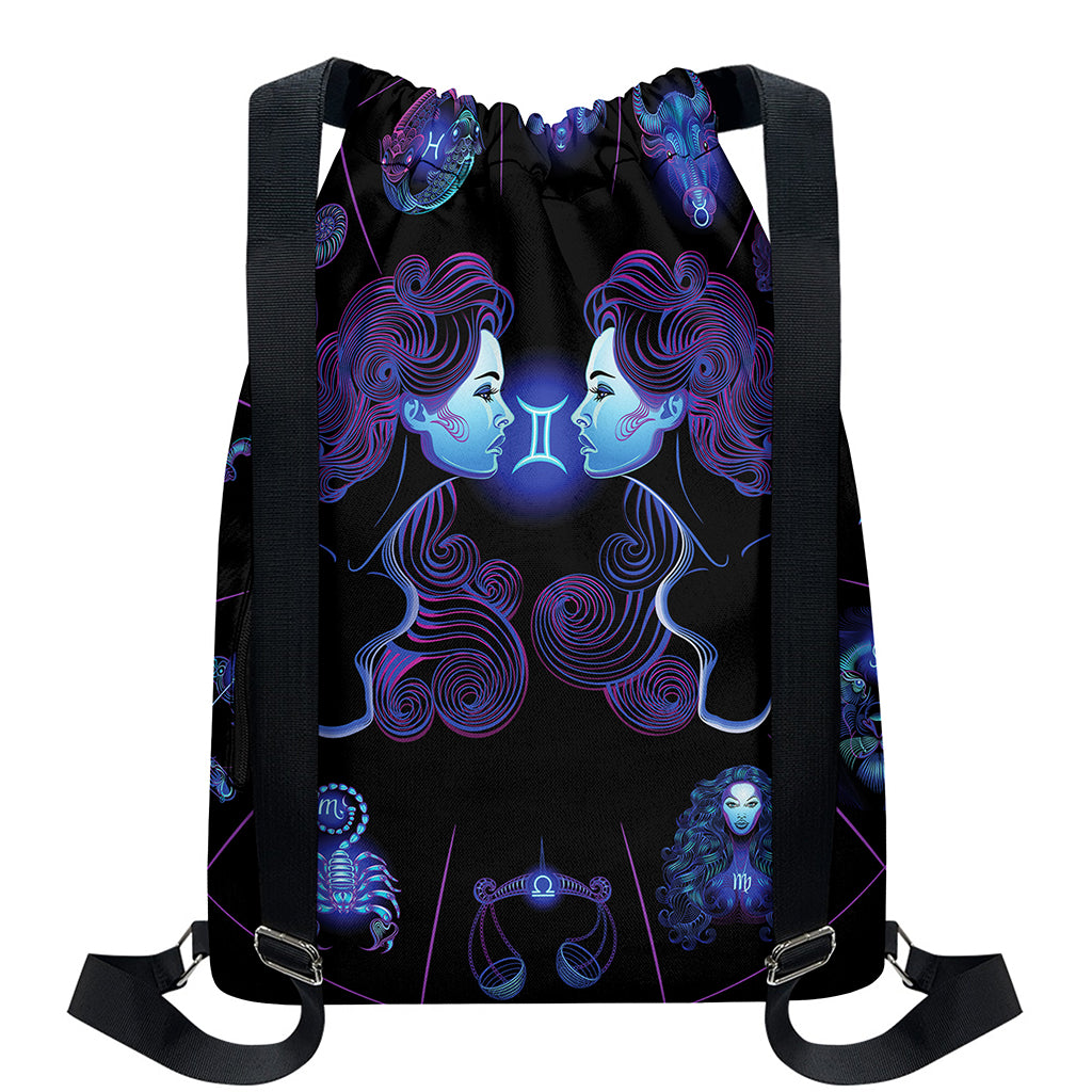 Gemini And Astrological Signs Print Drawstring Backpack