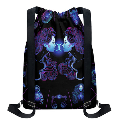 Gemini And Astrological Signs Print Drawstring Backpack