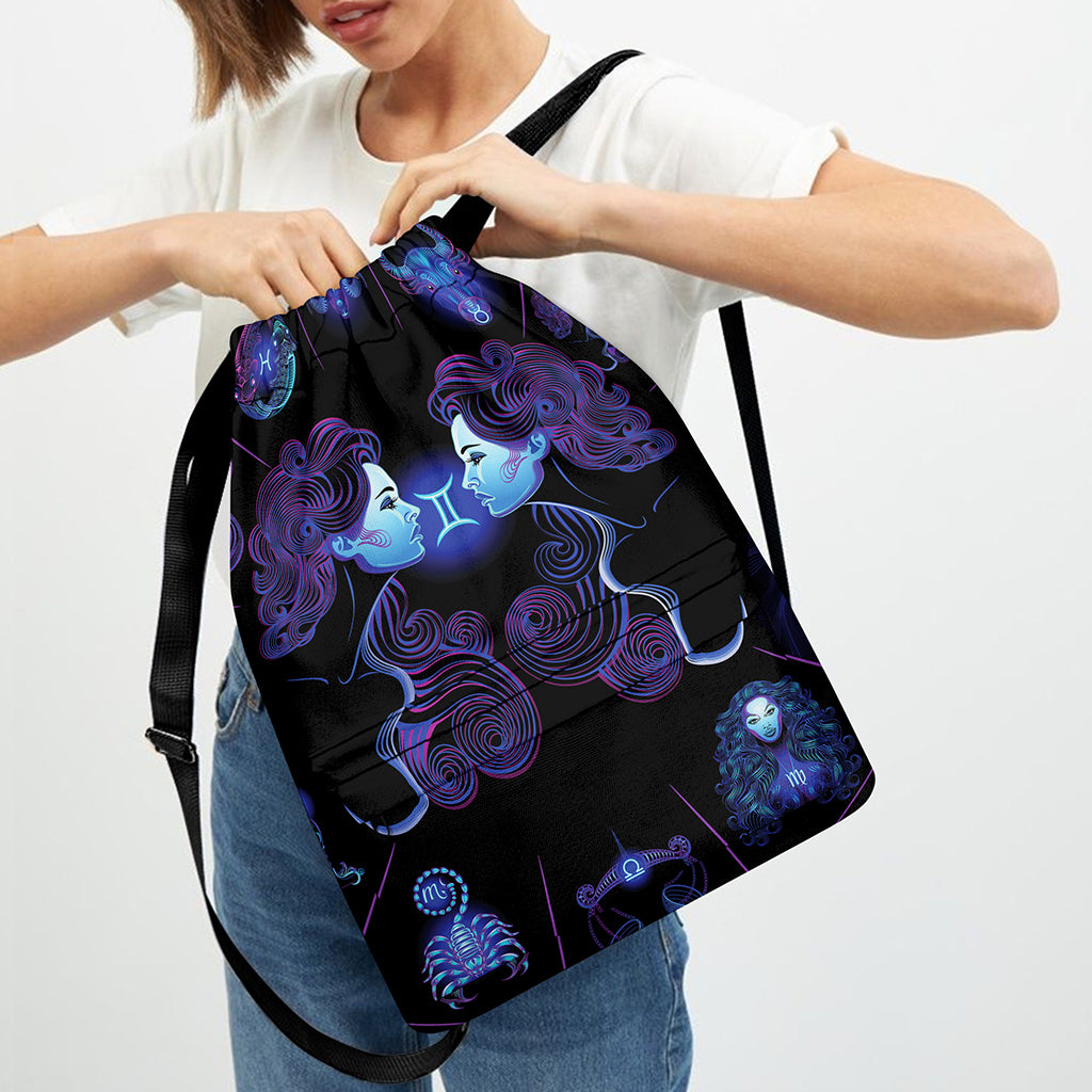 Gemini And Astrological Signs Print Drawstring Backpack