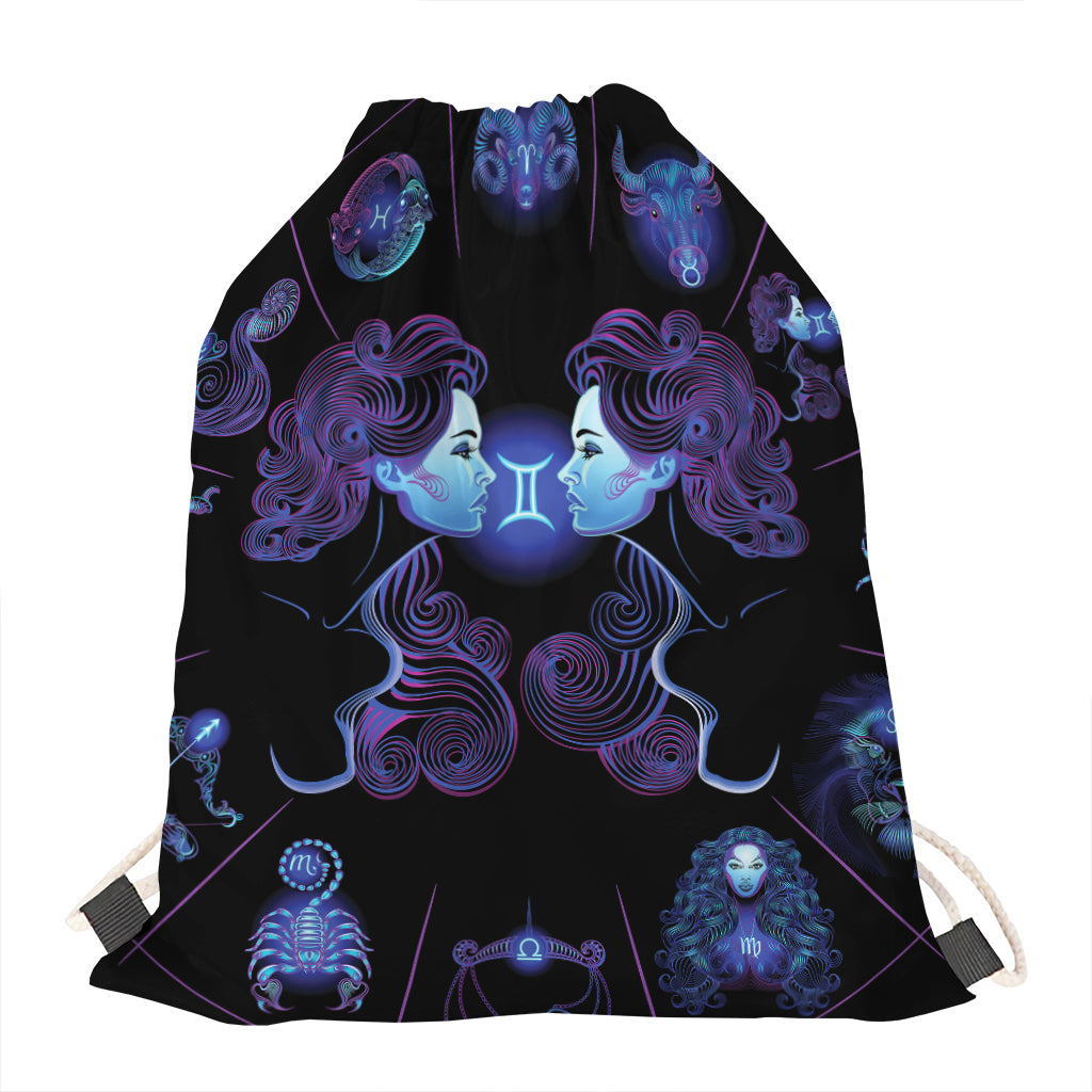Gemini And Astrological Signs Print Drawstring Bag