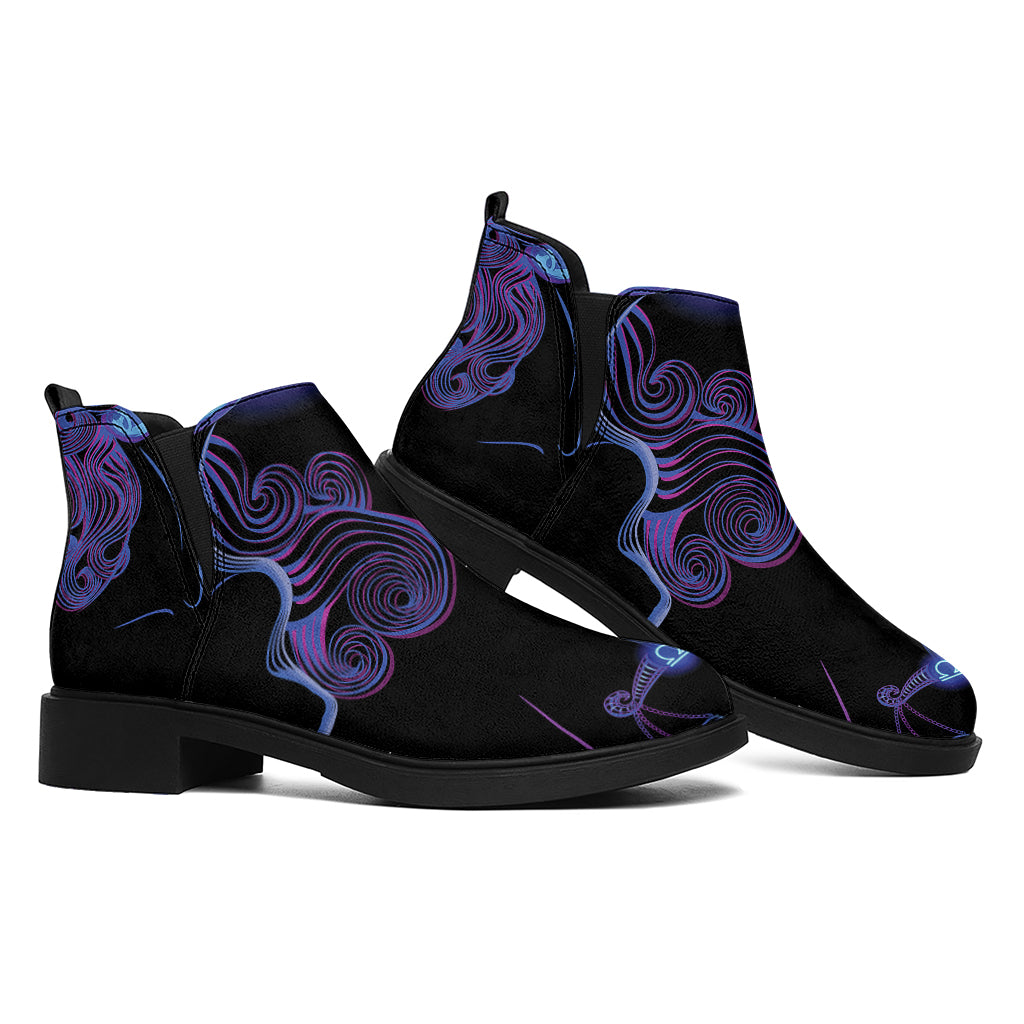 Gemini And Astrological Signs Print Flat Ankle Boots