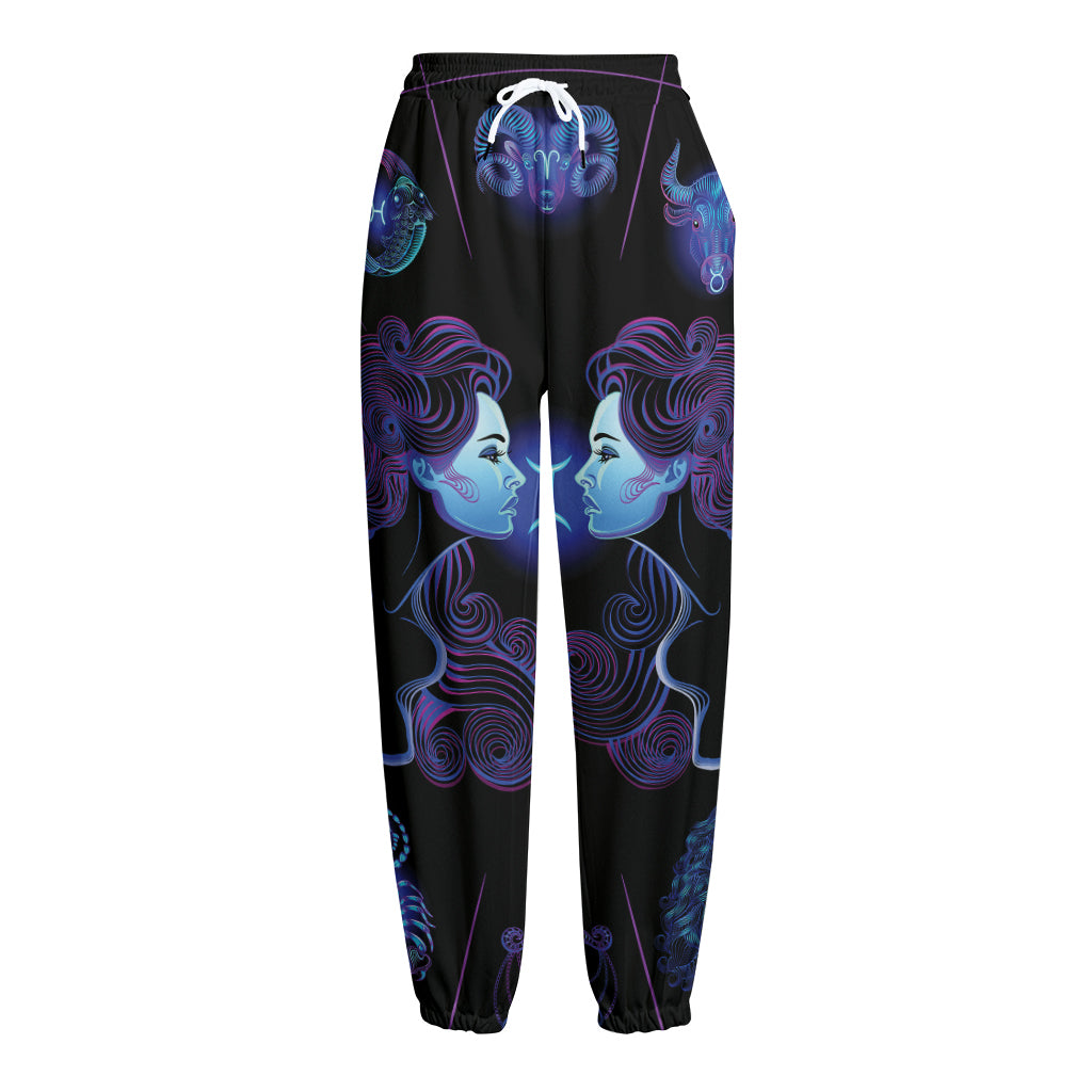 Gemini And Astrological Signs Print Fleece Lined Knit Pants