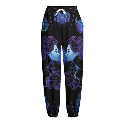 Gemini And Astrological Signs Print Fleece Lined Knit Pants