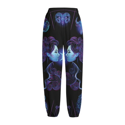 Gemini And Astrological Signs Print Fleece Lined Knit Pants