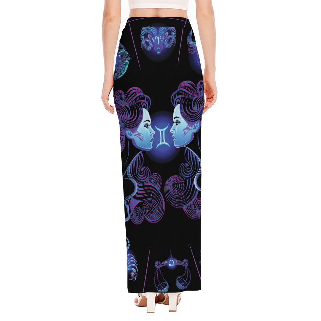 Gemini And Astrological Signs Print High Slit Maxi Skirt