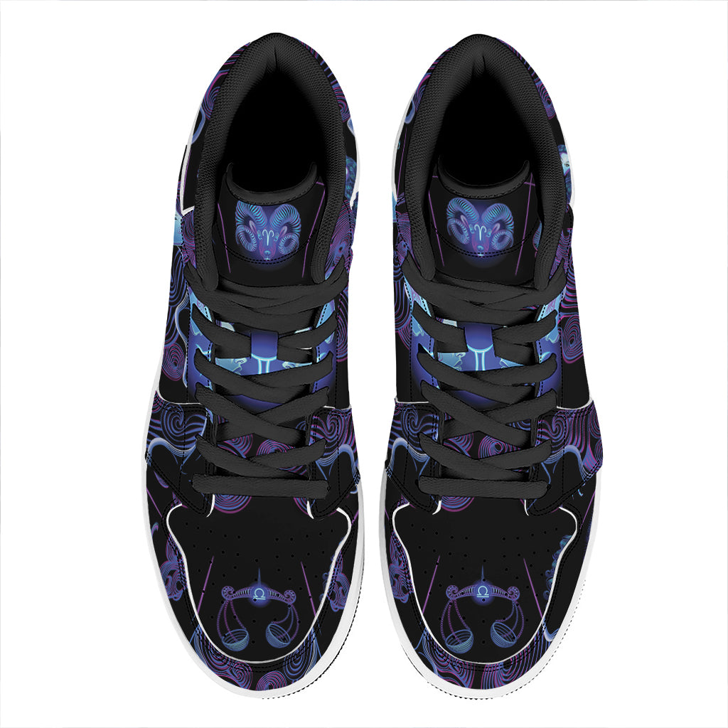 Gemini And Astrological Signs Print High Top Leather Sneakers