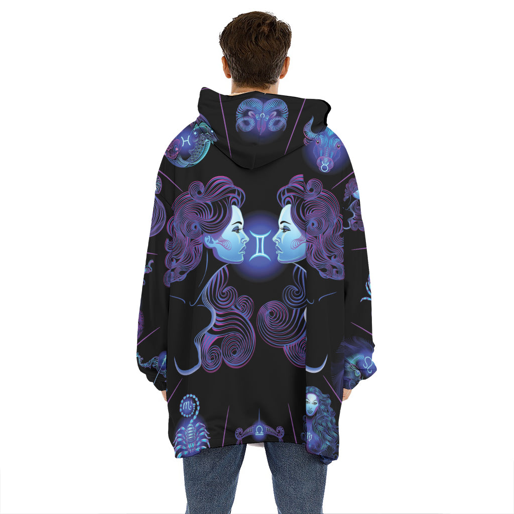 Gemini And Astrological Signs Print Hoodie Blanket