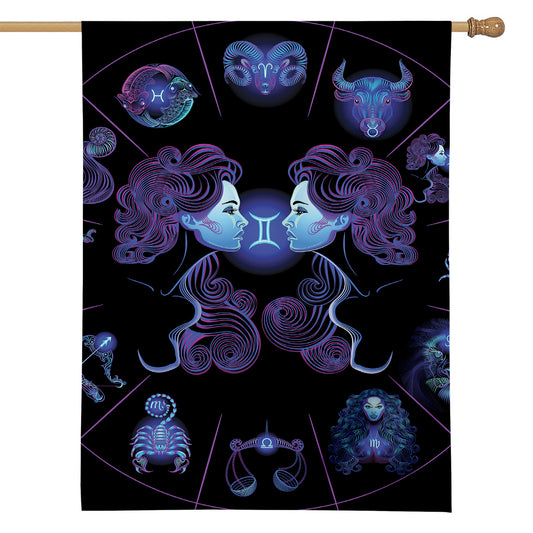 Gemini And Astrological Signs Print House Flag