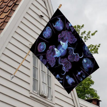 Gemini And Astrological Signs Print House Flag