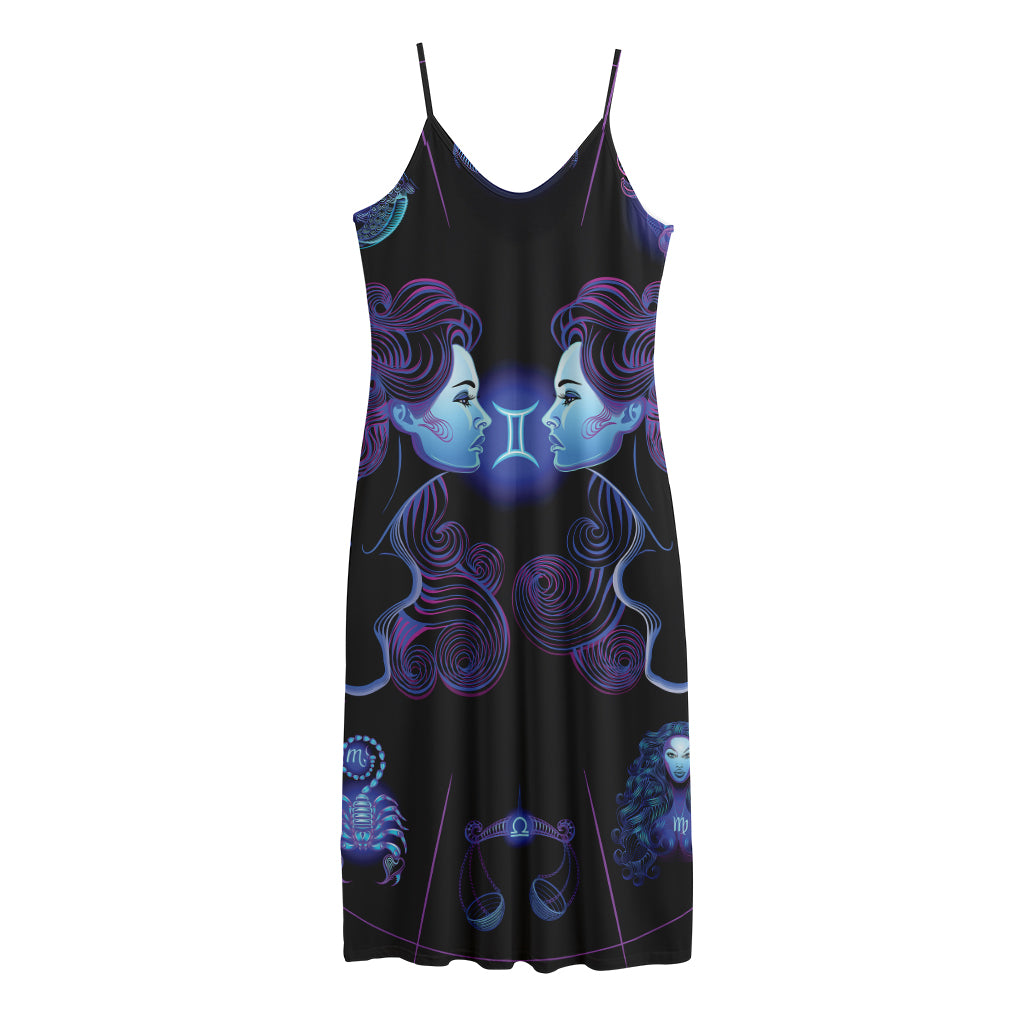 Gemini And Astrological Signs Print Jersey Midi Cami Dress