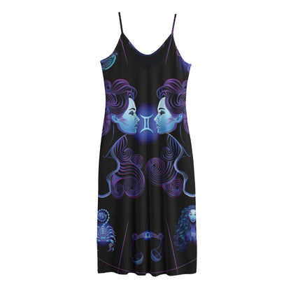 Gemini And Astrological Signs Print Jersey Midi Cami Dress
