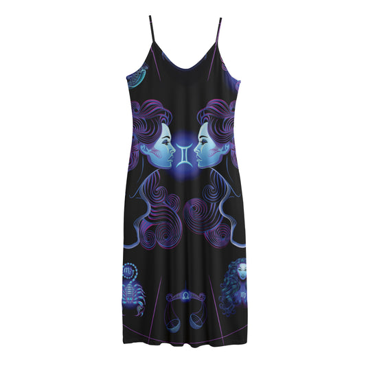 Gemini And Astrological Signs Print Jersey Midi Cami Dress