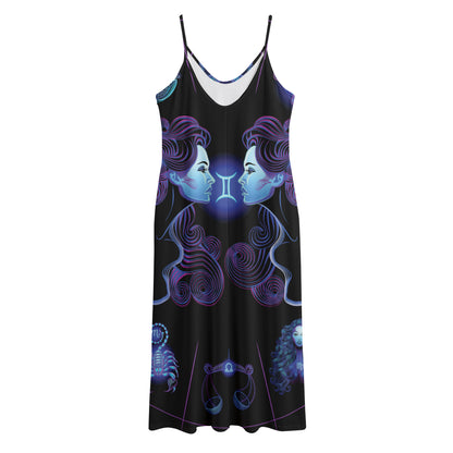 Gemini And Astrological Signs Print Jersey Midi Cami Dress