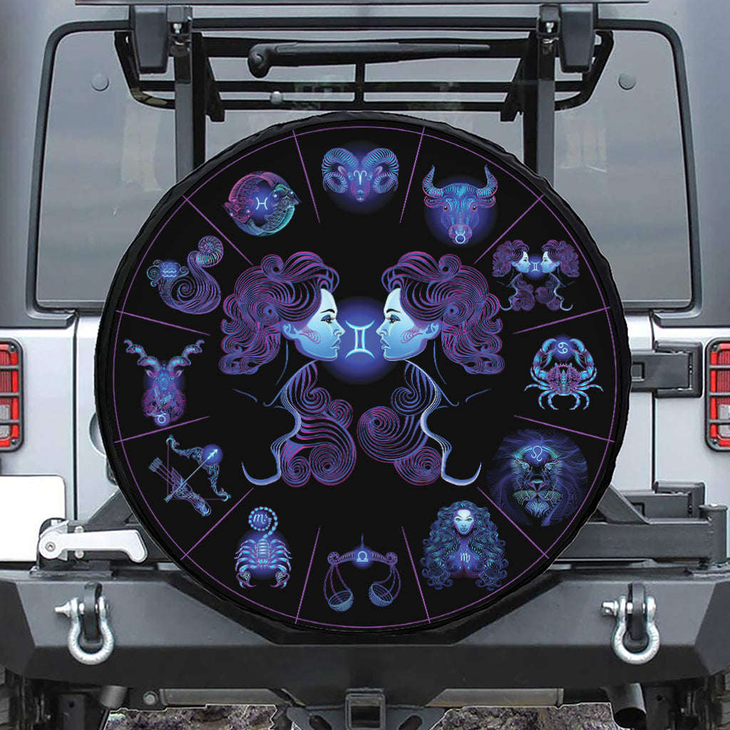 Gemini And Astrological Signs Print Leather Spare Tire Cover