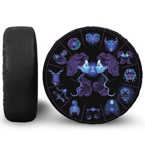 Gemini And Astrological Signs Print Leather Spare Tire Cover