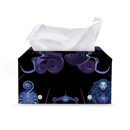 Gemini And Astrological Signs Print Leather Tissue Box Cover