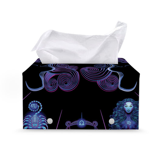 Gemini And Astrological Signs Print Leather Tissue Box Cover