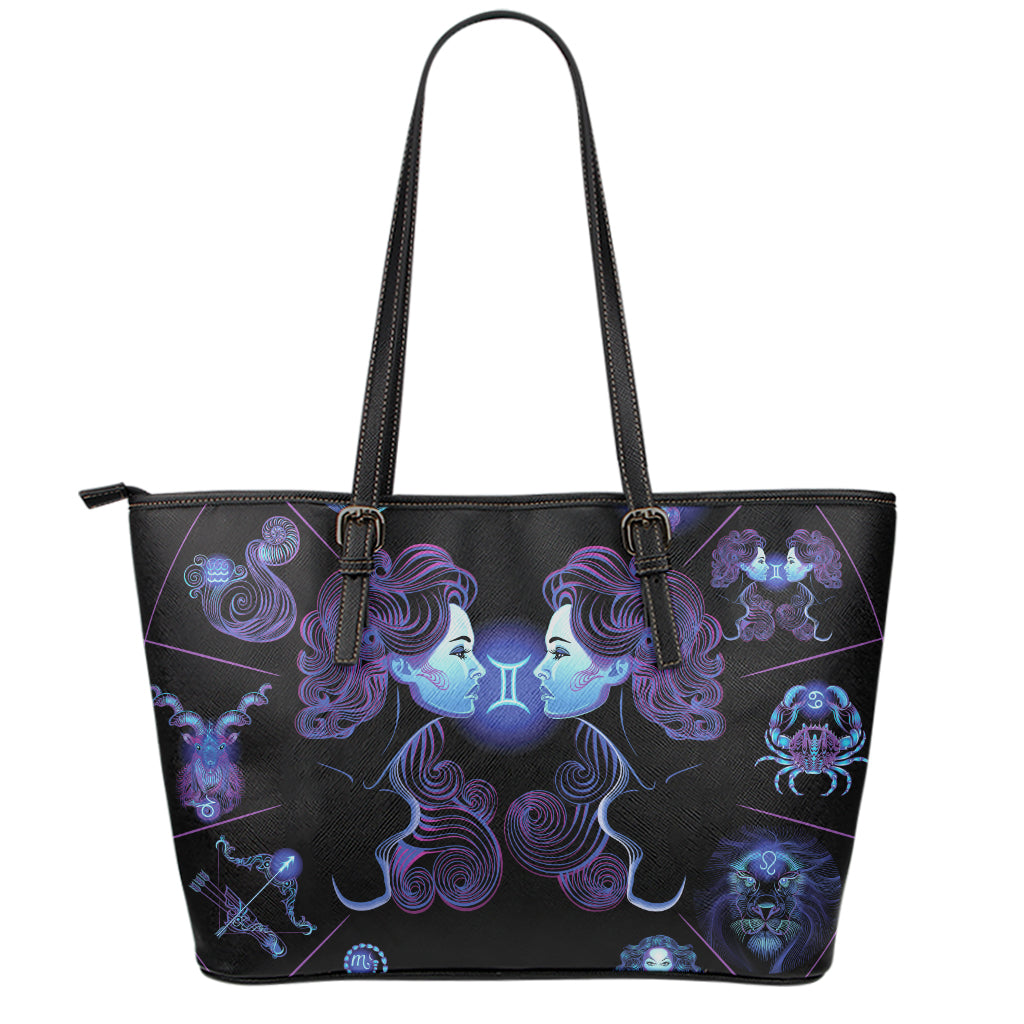 Gemini And Astrological Signs Print Leather Tote Bag