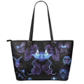 Gemini And Astrological Signs Print Leather Tote Bag With Zipper