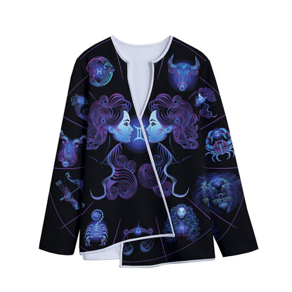 Gemini And Astrological Signs Print Long Sleeve Short Coat
