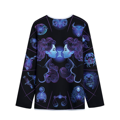 Gemini And Astrological Signs Print Long Sleeve Short Coat