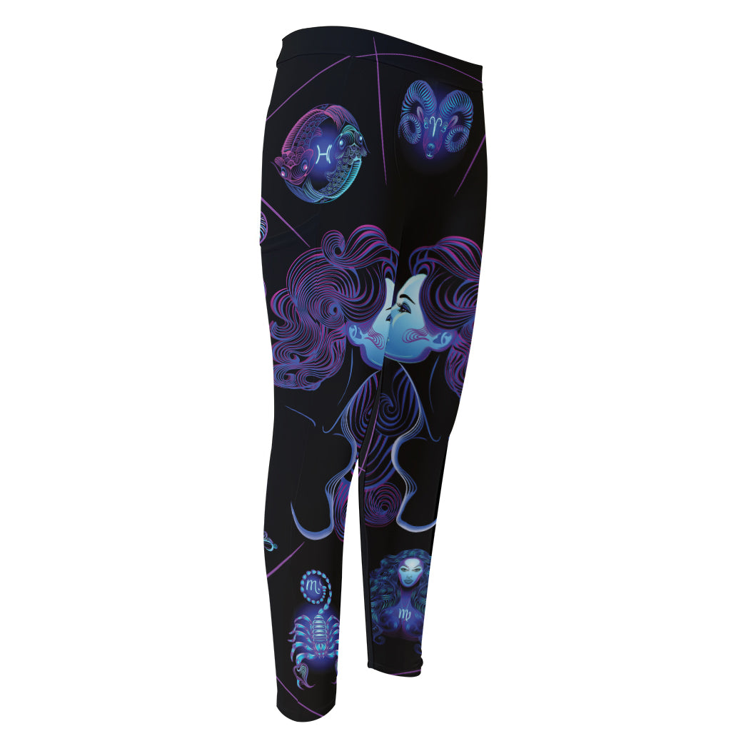 Gemini And Astrological Signs Print Men's Compression Pants