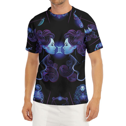 Gemini And Astrological Signs Print Men's Short Sleeve Rash Guard