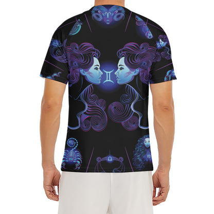 Gemini And Astrological Signs Print Men's Short Sleeve Rash Guard