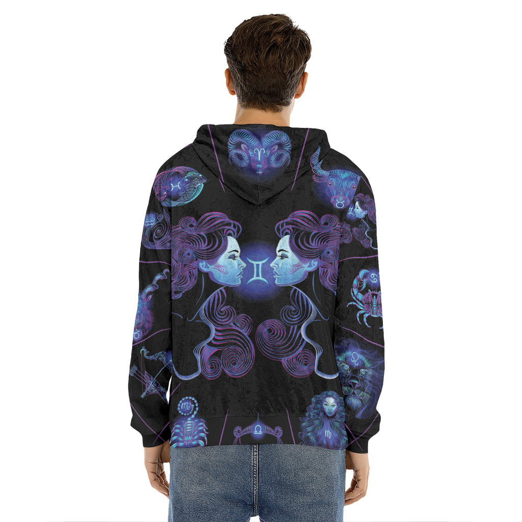 Gemini And Astrological Signs Print Men's Velvet Pullover Hoodie