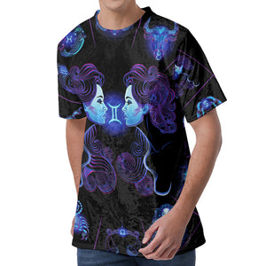 Gemini And Astrological Signs Print Men's Velvet T-Shirt