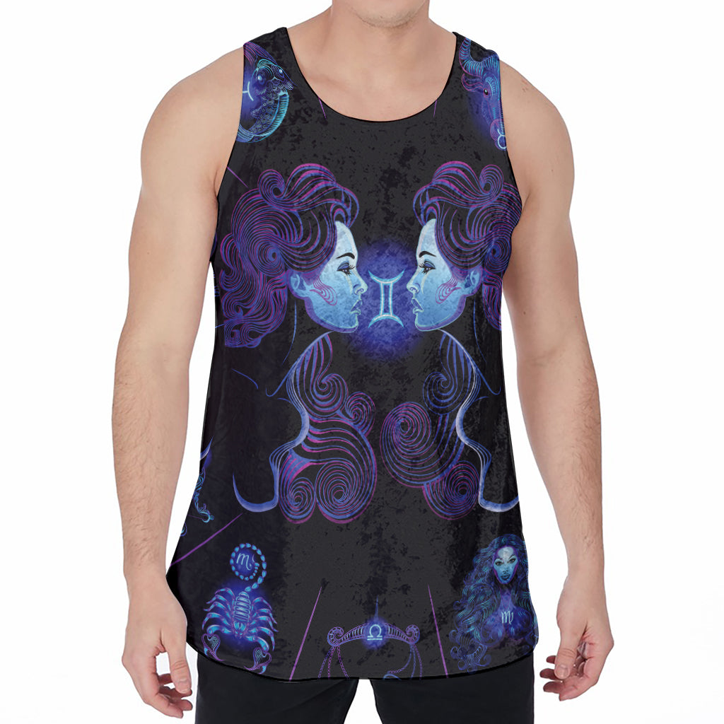 Gemini And Astrological Signs Print Men's Velvet Tank Top