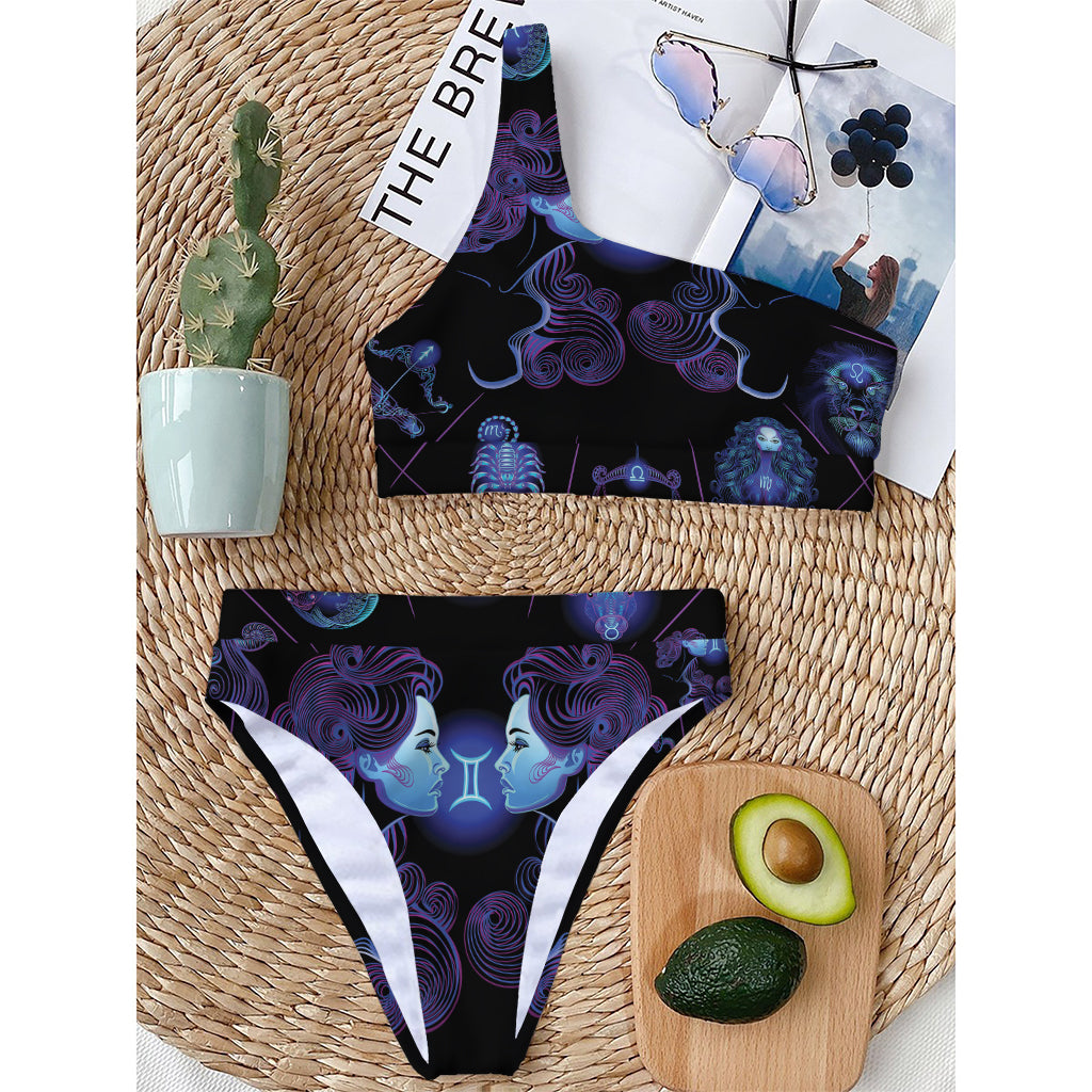 Gemini And Astrological Signs Print One Shoulder Bikini Top