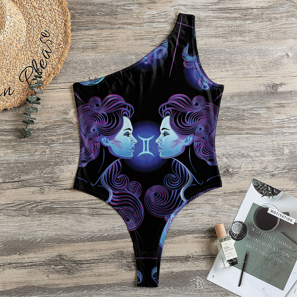 Gemini And Astrological Signs Print One Shoulder Bodysuit