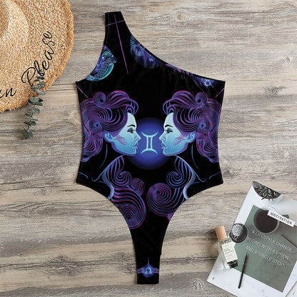 Gemini And Astrological Signs Print One Shoulder Bodysuit