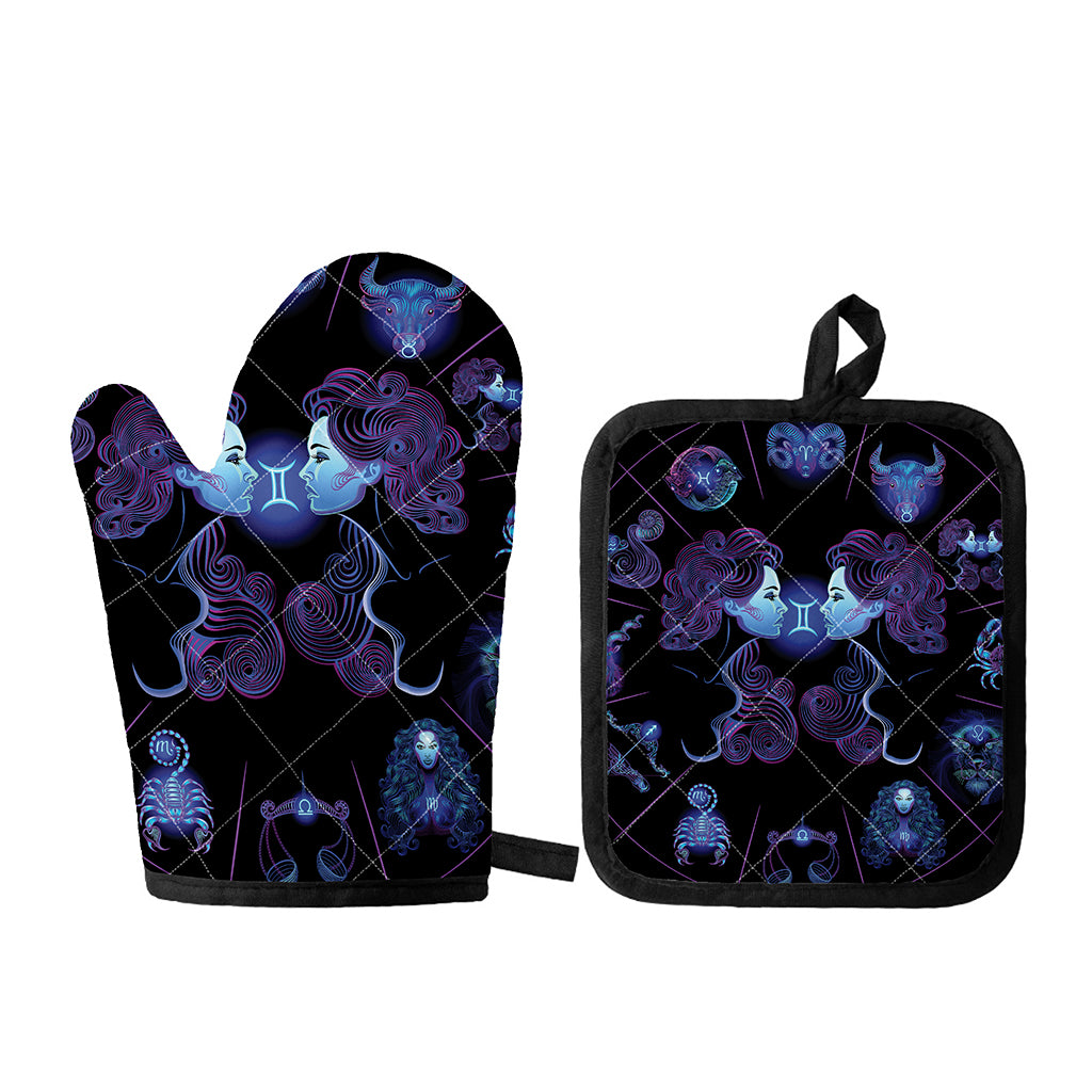 Gemini And Astrological Signs Print Oven Mitt And Pot Holder Set