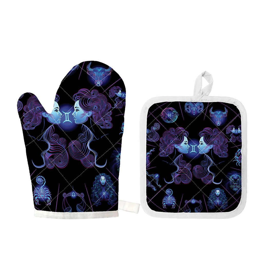 Gemini And Astrological Signs Print Oven Mitt And Pot Holder Set