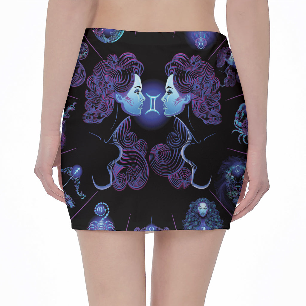 Gemini And Astrological Signs Print Pencil Mini Skirt