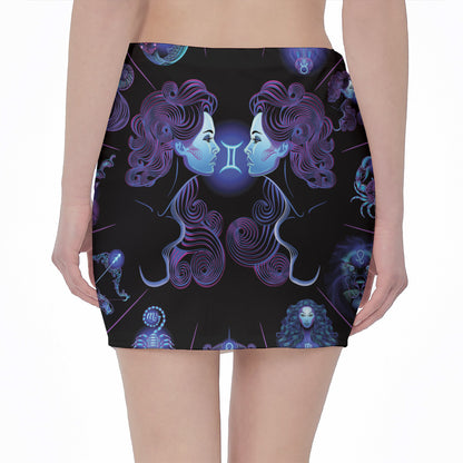 Gemini And Astrological Signs Print Pencil Mini Skirt