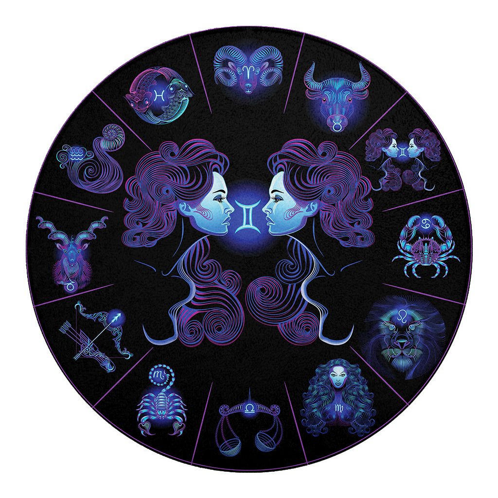 Gemini And Astrological Signs Print Round Blanket