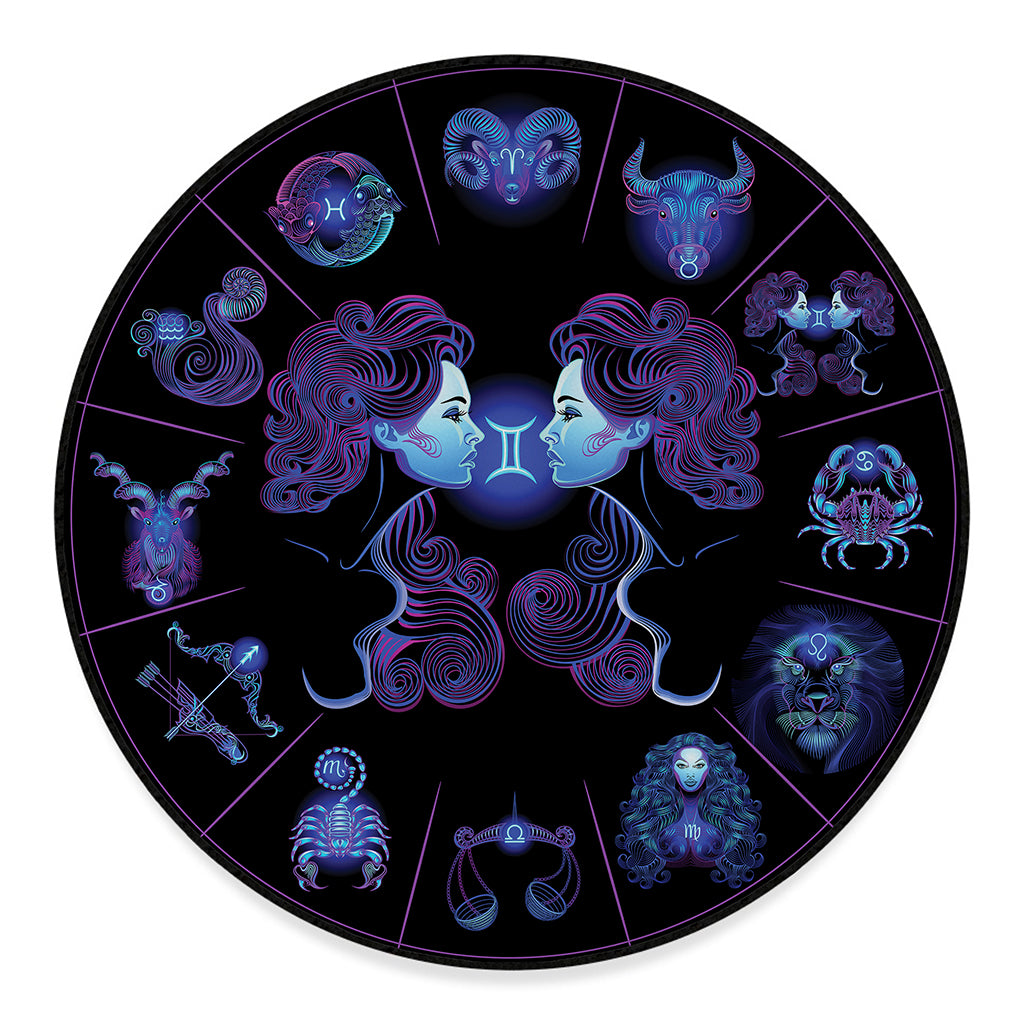 Gemini And Astrological Signs Print Round Floor Mat