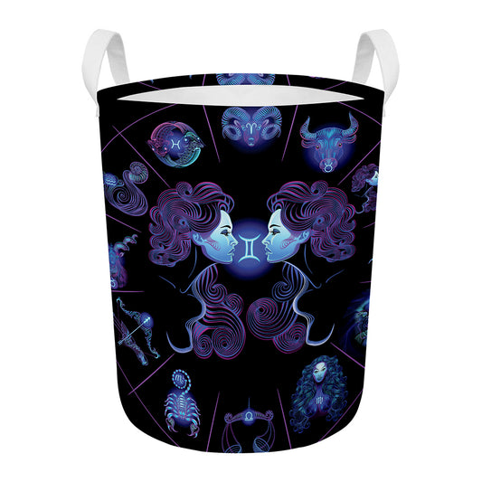 Gemini And Astrological Signs Print Round Laundry Basket