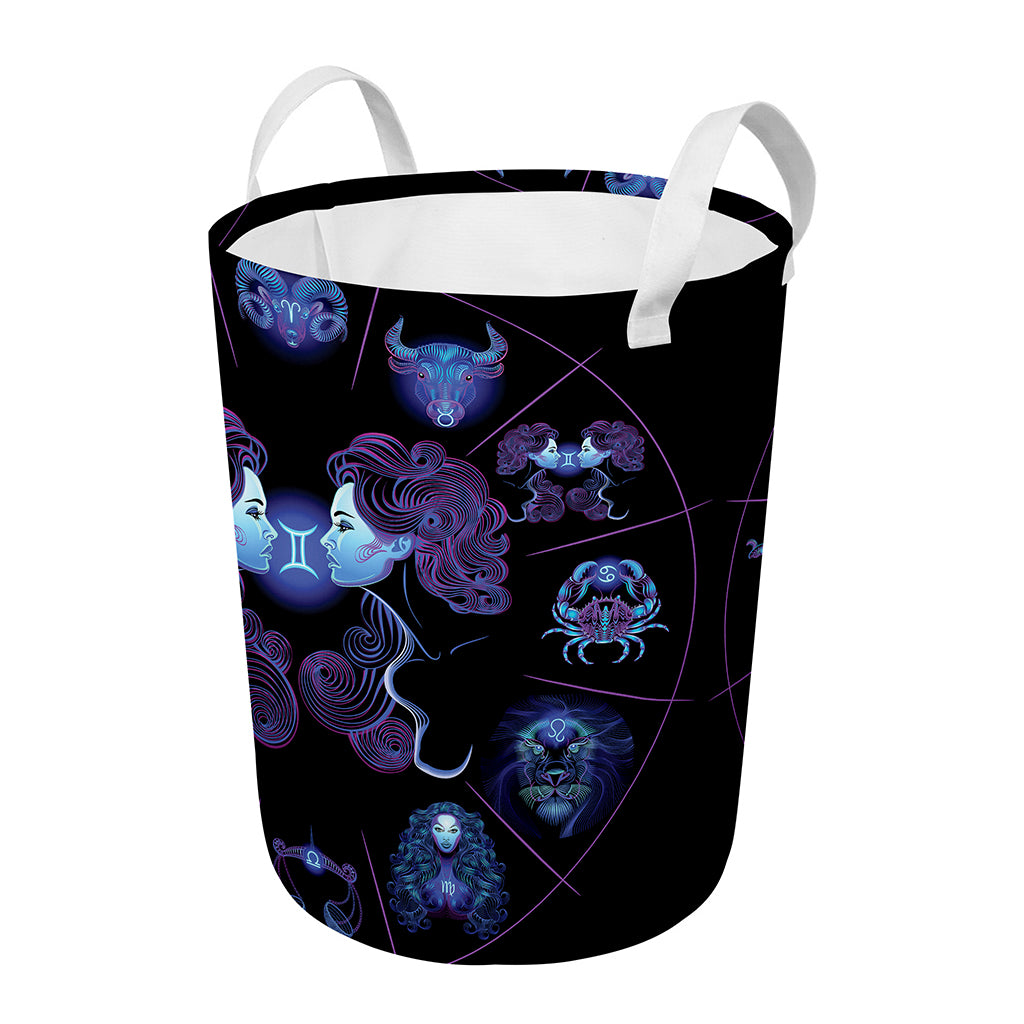 Gemini And Astrological Signs Print Round Laundry Basket