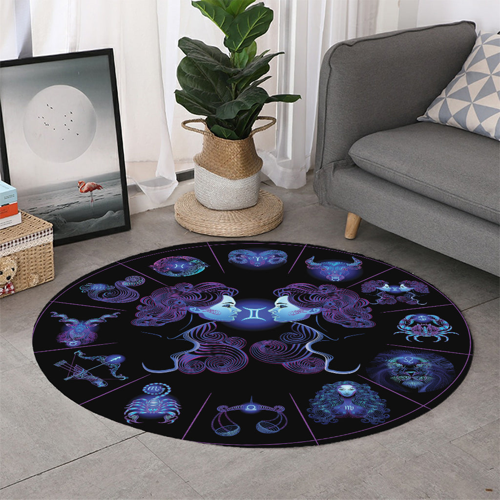 Gemini And Astrological Signs Print Round Rug