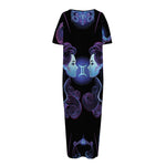 Gemini And Astrological Signs Print Short Sleeve Long Nightdress