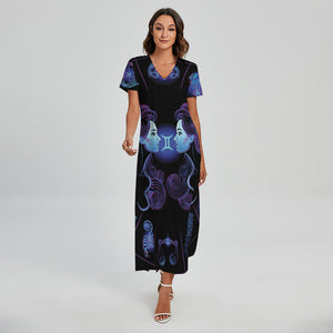 Gemini And Astrological Signs Print Short Sleeve Maxi Dress