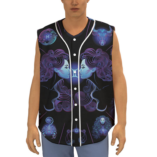 Gemini And Astrological Signs Print Sleeveless Baseball Jersey