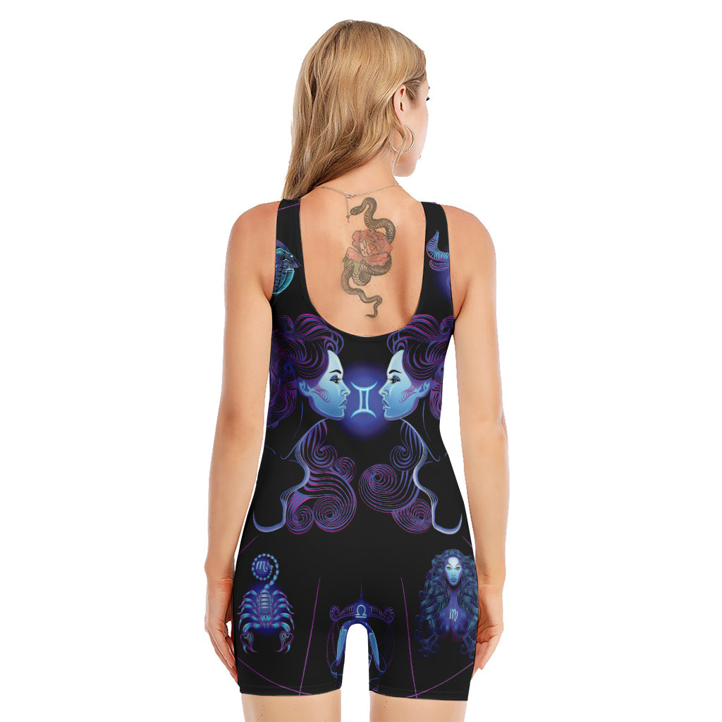 Gemini And Astrological Signs Print Sleeveless One Piece Swimsuit